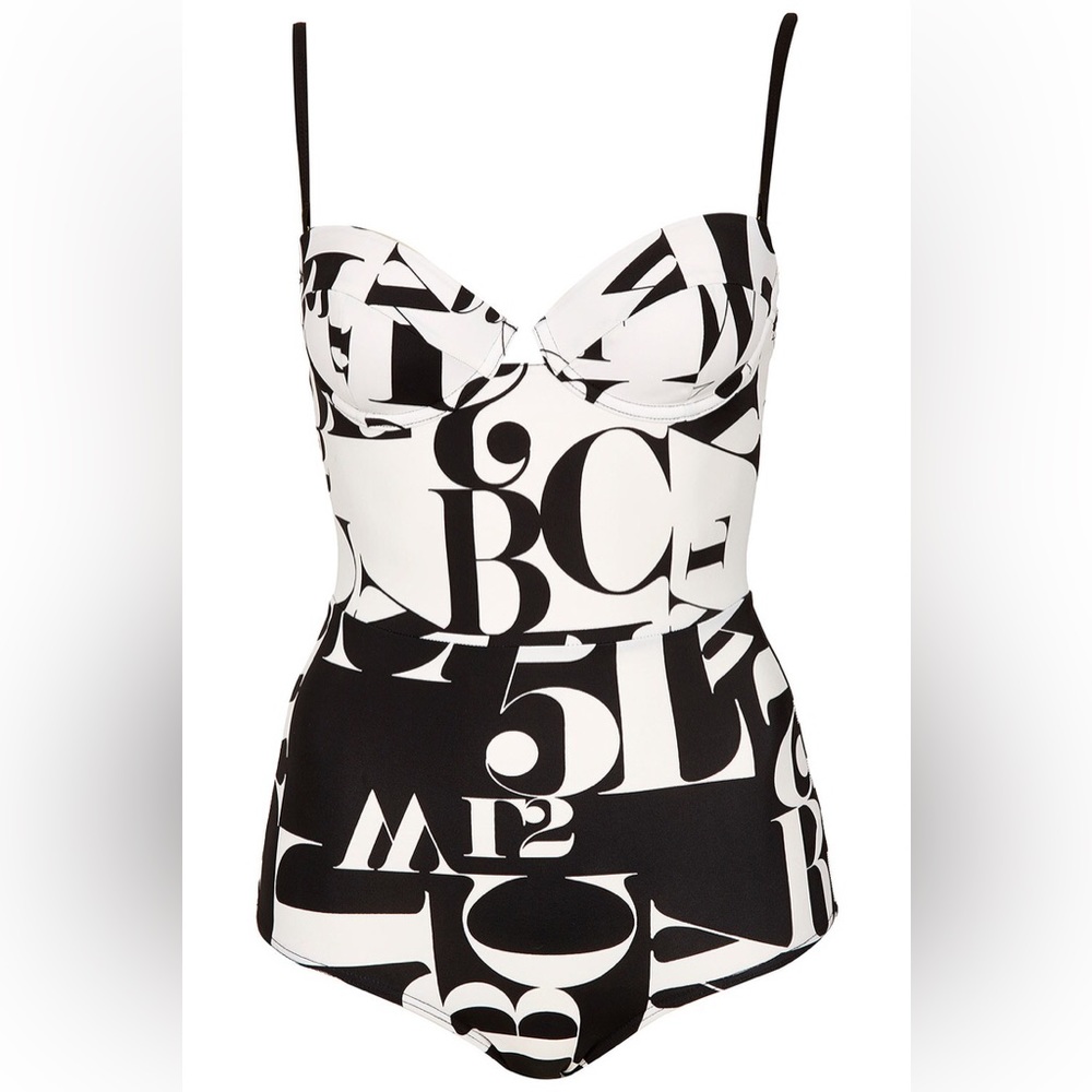 Topshop One-piece black and white monogram swimwear - Size 6 - BNWT